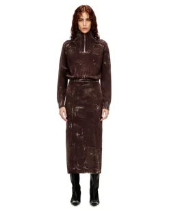 Midikleid aus behandeltem Wollmischgewebe-Strick - Kleider - Damen - Braun