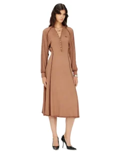 Midi-Kleid aus geripptem Jersey mit Fledermausärmeln - Kleider - Damen - Braun