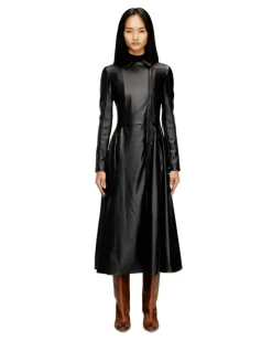 Midi-Mantelkleid mit Biker-Details - Kleider - Damen - Schwarz