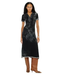Midi-Polokleid aus umgekehrt bedrucktem Strick - Kleider - Damen - Schwarz