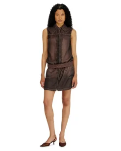 Minikleid aus fließendem beschichtetem Denim - Kleider - Damen - Braun