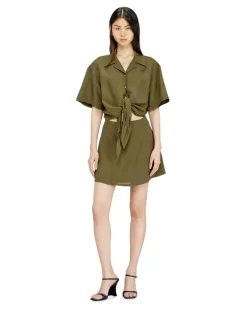 Mini-Kleid aus Leinenmischung mit Taillenknoten - Kleider - Damen - Grün