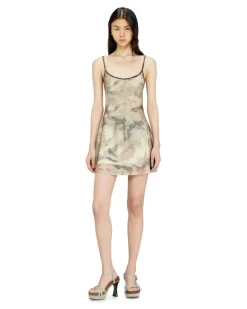 Minikleid aus Nylon mit Allover-Camouflagemuster und Kristalldetails - Kleider - Damen - Bunt