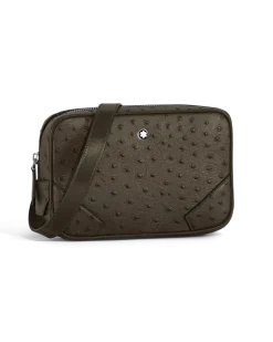 Mini Umhängetasche aus Leder mit Straußenprägung - Khaki - Leder - MB220469 - Messenger Bags