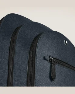 Mittelgroßer Rucksack mit 3 Fächern aus Sartorial Leder - Tweed-Blau - Leder - MB222115 - Rucksäcke