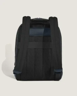 Mittelgroßer Rucksack mit 3 Fächern aus Sartorial Leder - Tweed-Blau - Leder - MB220335 - Rucksäcke