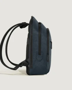 Mittelgroßer Rucksack mit 3 Fächern aus Sartorial Leder - Tweed-Blau - Leder - MB220335 - Rucksäcke