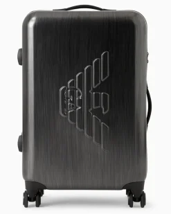 Mittelgroßer Trolley aus ABS mit Maxi-Adler in Relief-Optik Grau