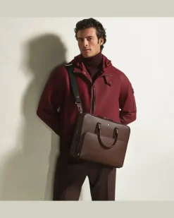 Mittelgroße Schreibmappe mit Tasche aus Sartorial Leder - Ebony colour - Leder - MB222925 - Dokumententaschen