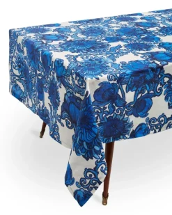 Mittelgroßes Tischdecke mit Blumen - Blau