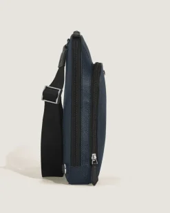 Mittelgroße Umhängetasche aus Sartorial Leder - Tweed-Blau - Leder - MB220356 - Sling Bags