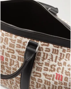 8 Moncler Palm Angels Leather-Trimmed Logo-Jacquard Weekend Bag Neutrals