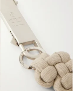 Moncler Silver-Tone and Cord Keyring White