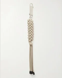 Moncler Silver-Tone and Cord Keyring White