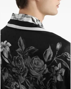 Morgenmantel mit Blumenprint - Schwarz