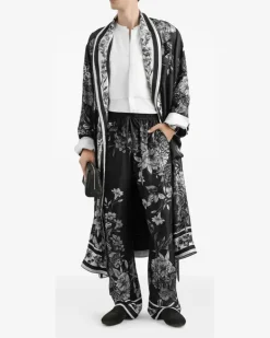 Morgenmantel mit Blumenprint - Schwarz