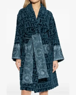 Morgenmantel mit Logo-Muster - Blau