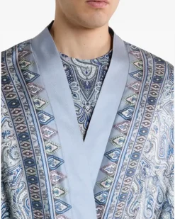Morgenmantel mit Paisley-Print - Blau