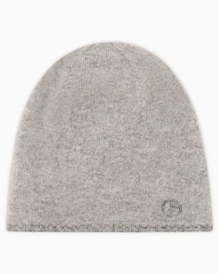 Mütze aus Kaschmir mit dezent gesticktem Logo Beige