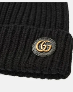 Mütze Double G aus Wolle und Cashmere Schwarz