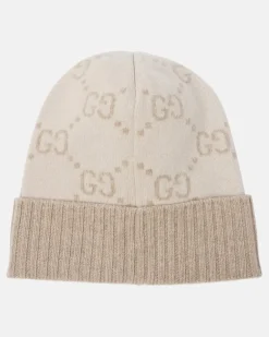 Mütze GG aus Kaschmir-Jacquard Weiß