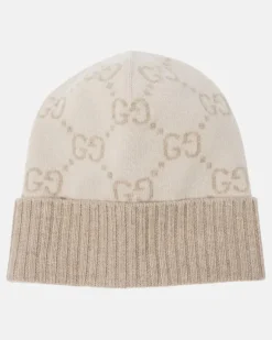 Mütze GG aus Kaschmir-Jacquard Weiß