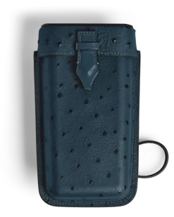 Multifunktionales Etui mit Federdetail aus Leder mit Straußenprägung - Samtblau - Leder - MB220478 - Taschenaccessoires