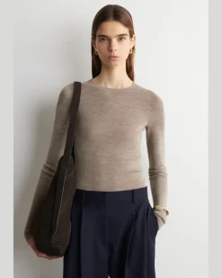 Nahtloses Langarmshirt Aus Merinowolle Beige