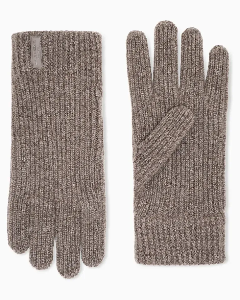Nahtlose Strickhandschuhe aus Kaschmir im Rippstrick Braun