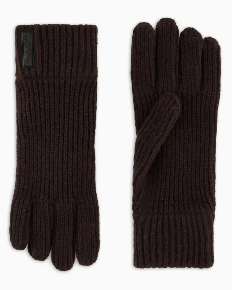 Nahtlose Strickhandschuhe aus Kaschmir im Rippstrick Braun