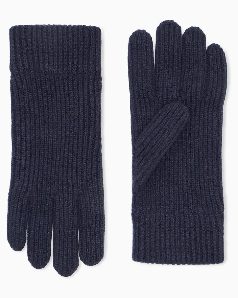 Nahtlose Strickhandschuhe aus Kaschmir im Rippstrick Blau