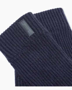 Nahtlose Strickhandschuhe aus Kaschmir im Rippstrick Blau