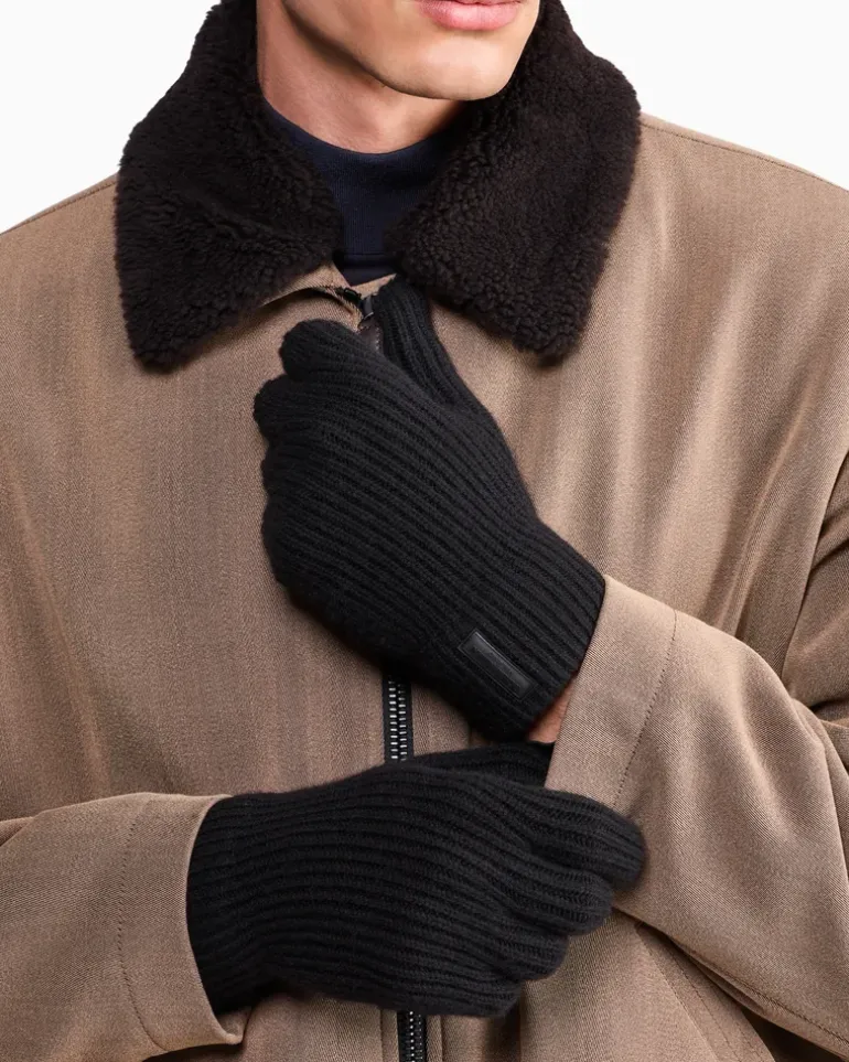 Nahtlose Strickhandschuhe aus Kaschmir im Rippstrick Schwarz