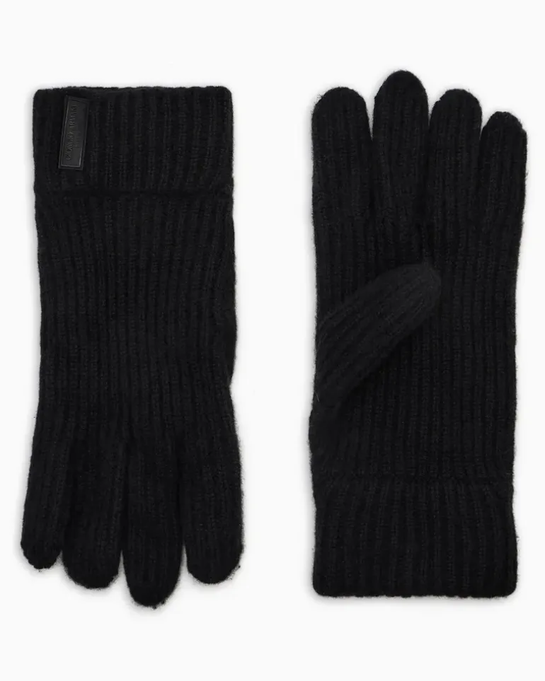 Nahtlose Strickhandschuhe aus Kaschmir im Rippstrick Schwarz