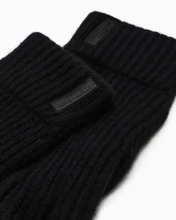 Nahtlose Strickhandschuhe aus Kaschmir im Rippstrick Schwarz