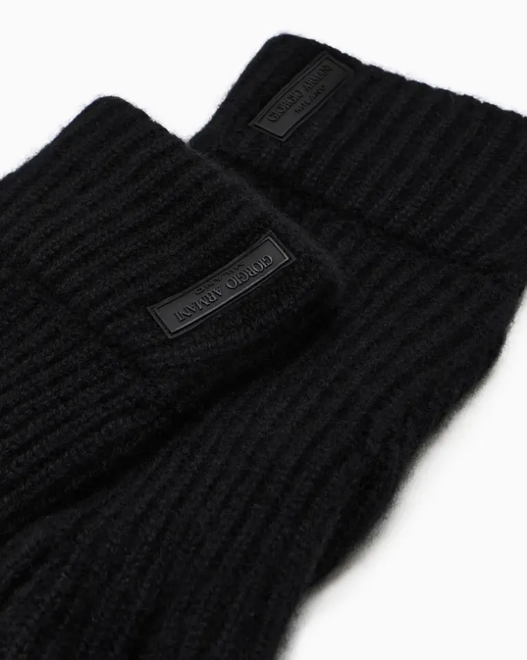 Nahtlose Strickhandschuhe aus Kaschmir im Rippstrick Schwarz