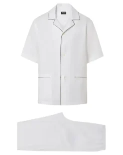 Oasi Lino Pyjama mit Paspeln - Weiß