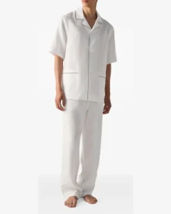 Oasi Lino Pyjama mit Paspeln - Weiß
