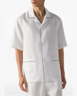 Oasi Lino Pyjama mit Paspeln - Weiß