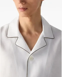 Oasi Lino Pyjama mit Paspeln - Weiß