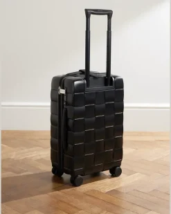 Odyssey 55cm Leather-Trimmed Intrecciato Polycarbonate Suitcase Black