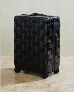 Odyssey Leather-Trimmed Intrecciato Polycarbonate Suitcase Black
