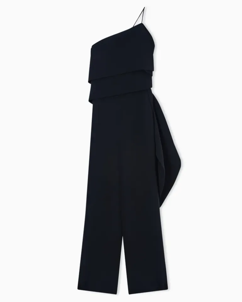 One-Shoulder-Jumpsuit aus Seidencady Schwarz