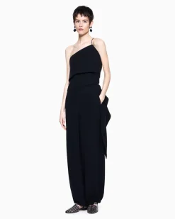 One-Shoulder-Jumpsuit aus Seidencady Schwarz
