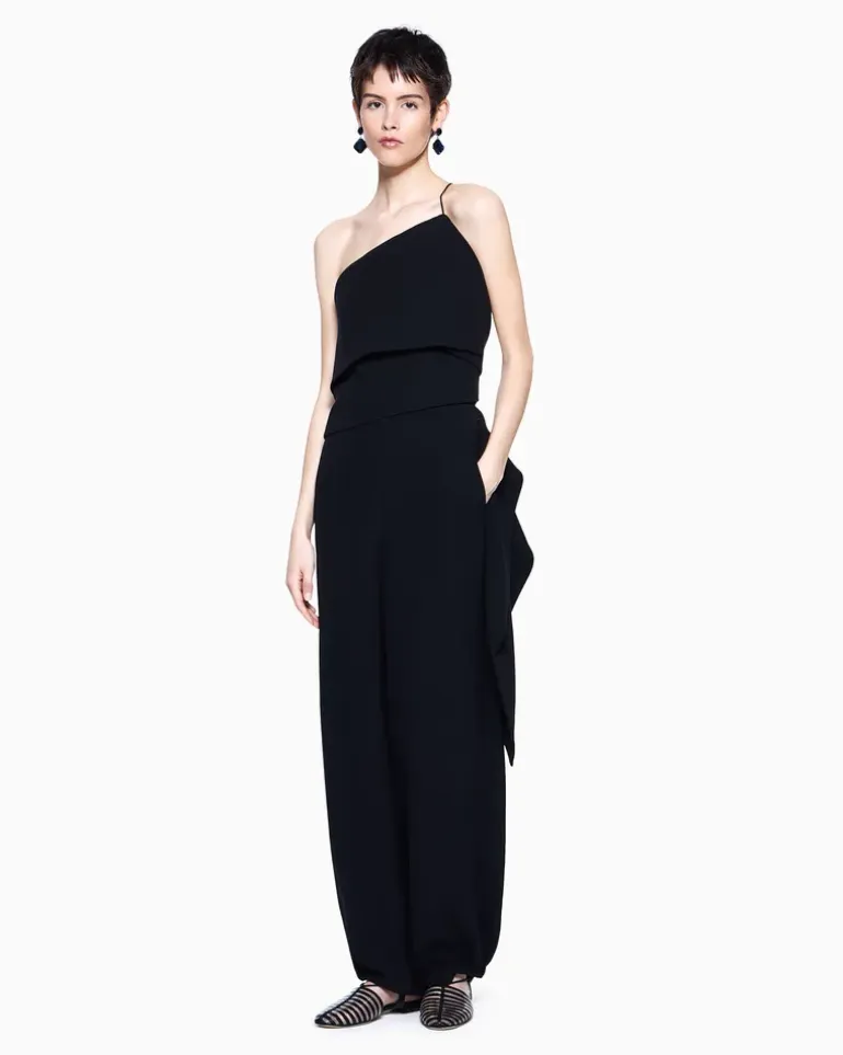 One-Shoulder-Jumpsuit aus Seidencady Schwarz
