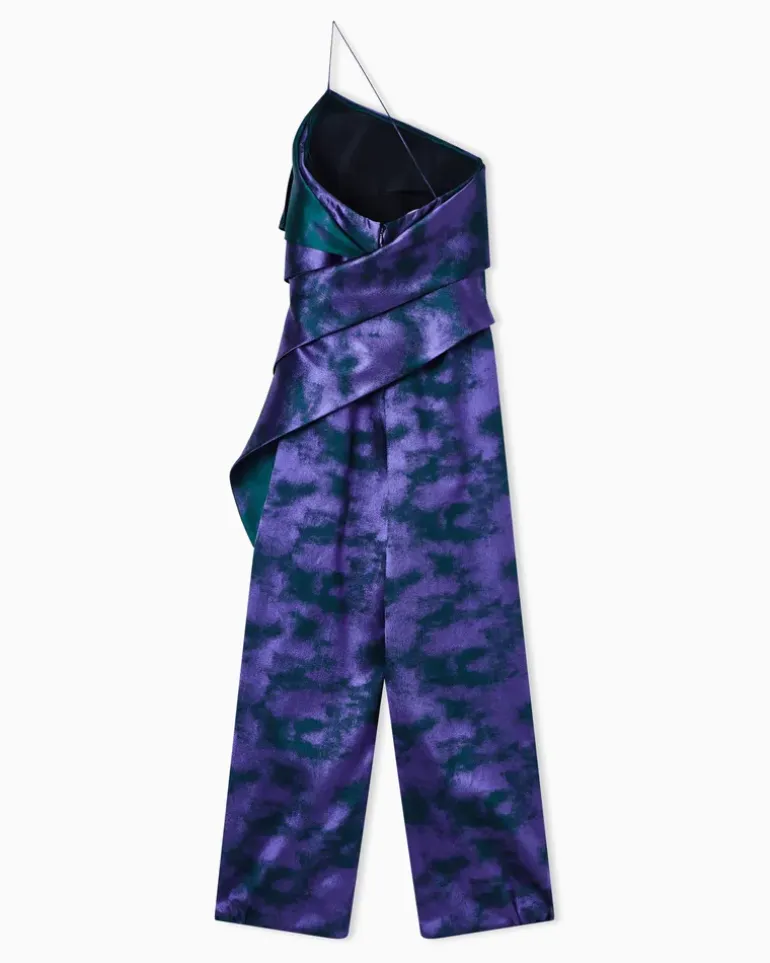 One-Shoulder-Jumpsuit aus zweifarbiger Jacquard-Seidenmischung Violett