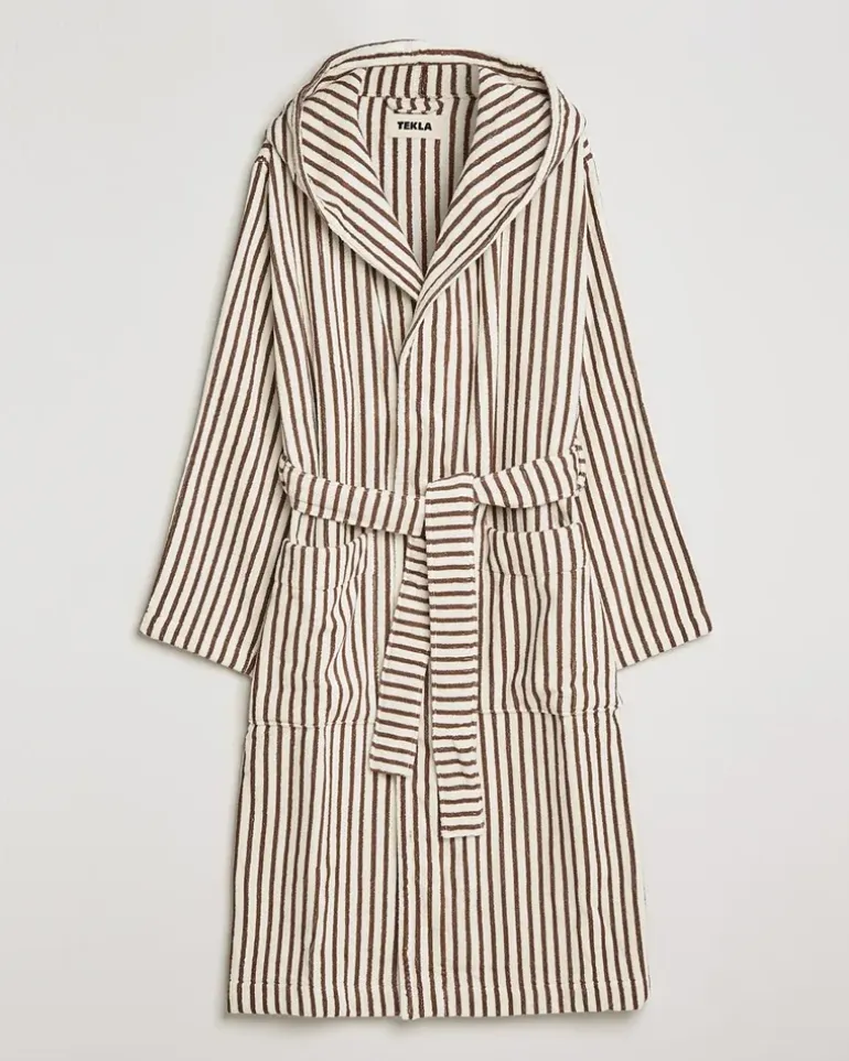 Organic Terry Hooded Bathrobe Kodiak Stripes Weiß