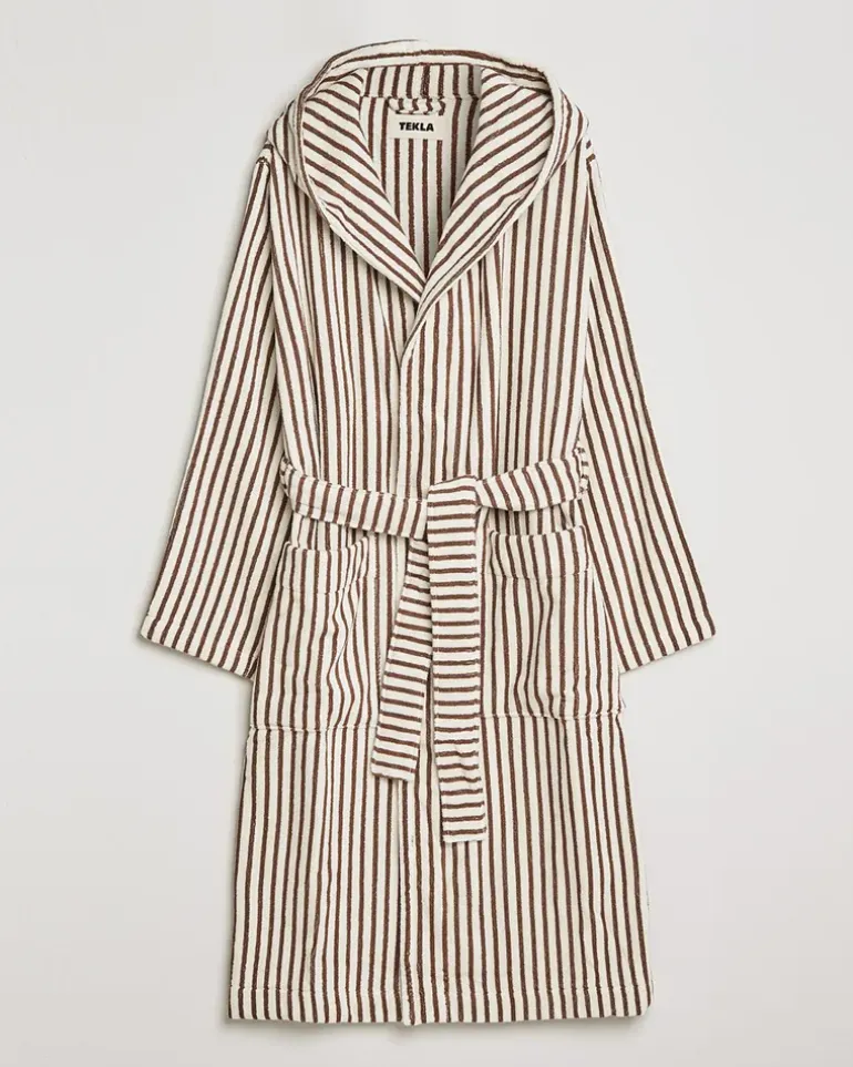 Organic Terry Hooded Bathrobe Kodiak Stripes Weiß