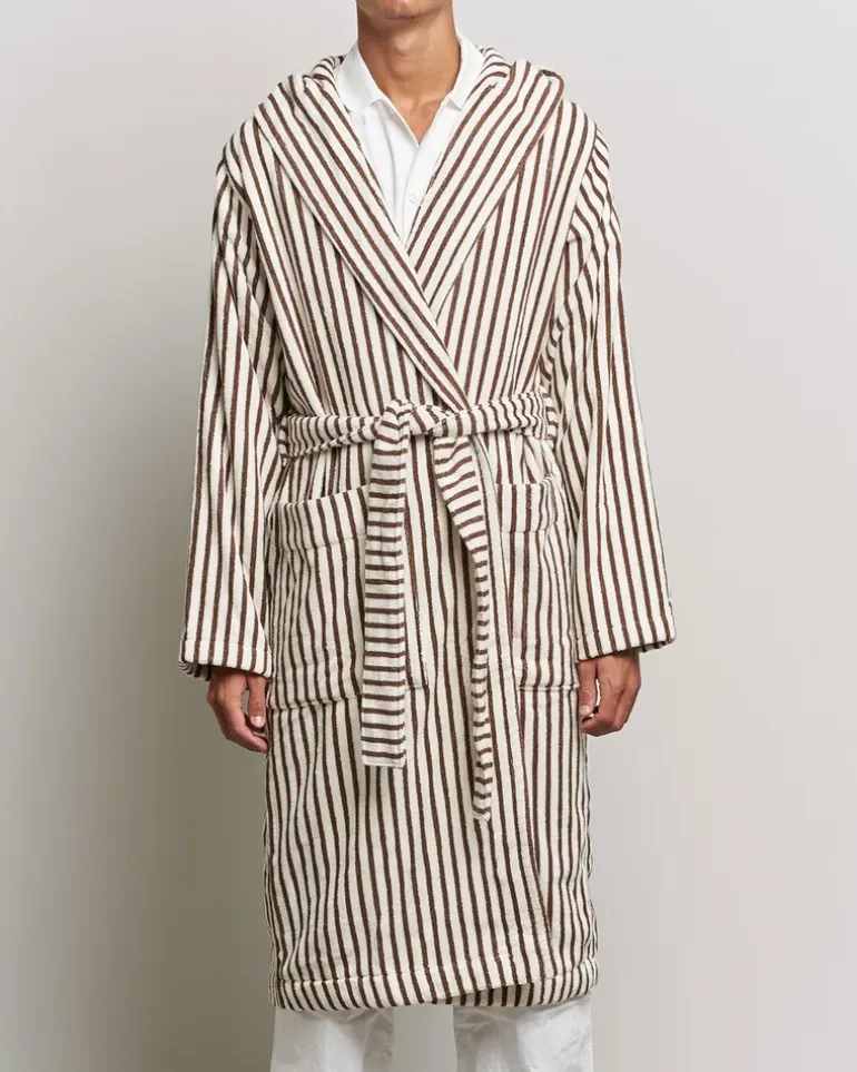Organic Terry Hooded Bathrobe Kodiak Stripes Weiß