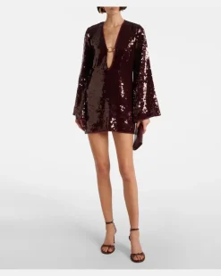 Oséree Kaftan Marylin mit Pailletten Burgunderrot